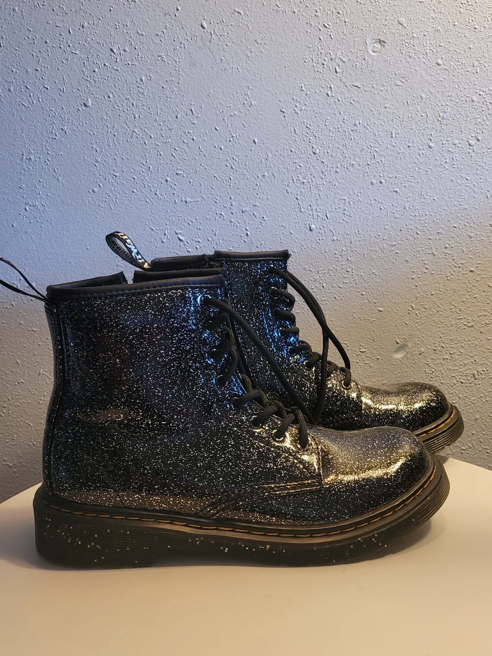 Dr Marten Black Glitter Girls Lace-Up Combat Boots Side Zipper